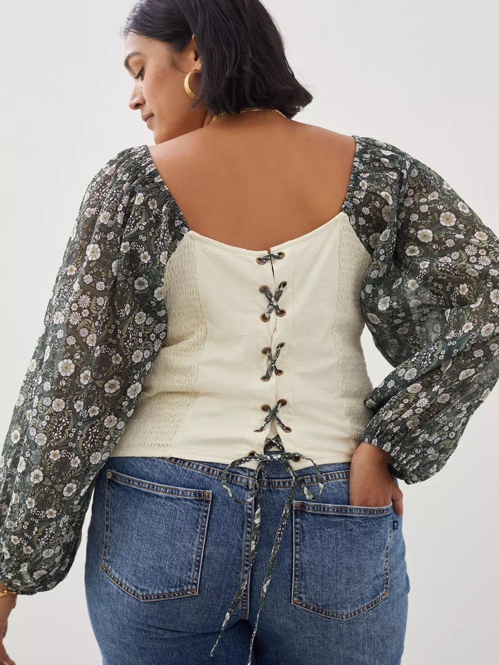 Anthropologie x Forever That Girl Smoked  FloralBalloon-Sleeve Lace Top | Size L - Picture 5 of 16